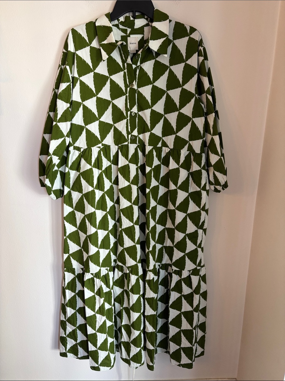 Maeve Anthropologie Bettina tiered shirt dress Midi maxi Dress geometric large - Picture 5 of 15